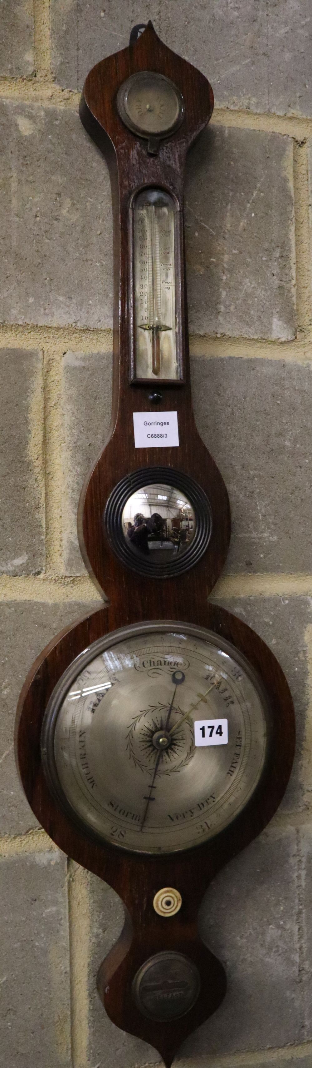 A William IV Irish rosewood wheel barometer, marked Riddel & Co., Belfast